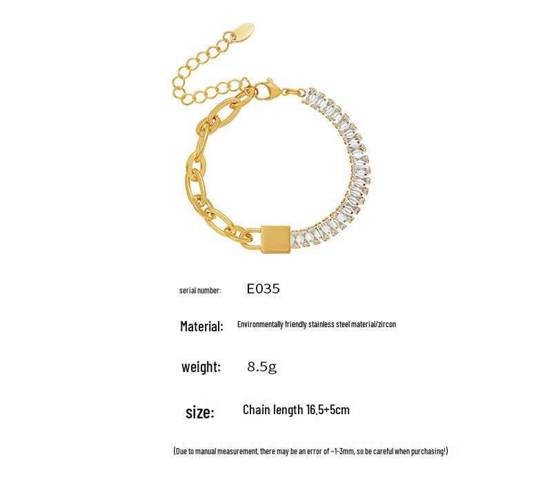 Zircon Inlaid Metal Chain Bracelet: European-American Niche Light Luxury Design