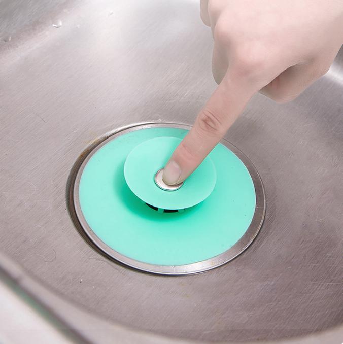 Household Silicone Push-Down Drain Cover 2 Pack Flexible Sink Strainer Stopper for Kitchen Bathroom Floor Drain