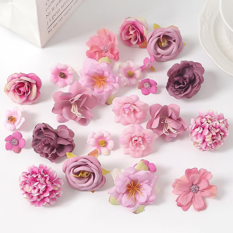 24Pcs 4.5cm Artificial Rose Mixed Silk Flower Head Bulk Craft Wreath Wedding Bridal Baby Shower Home Party Decor DIY Cake Decor