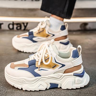 Men's Shoes Casual Mesh Trendy Brand Versatile High-end Teenage Thick Soled Height Increasing Sports Running Dad's