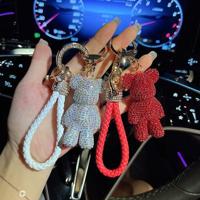 Módní klíčenka na klíče od auta Medvídek s diamanty Kreativní s lanem Klíčenka Kreativní přívěsek na tašku Dárek