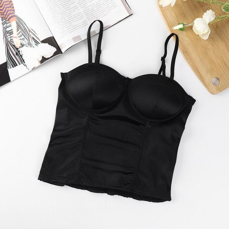 

One-piece Camisole Chest Pad Ruched Beautiful Vest Anti-slip Bandeau Underwear Slim Base Layer Sleeveless Top Outer Wear one size