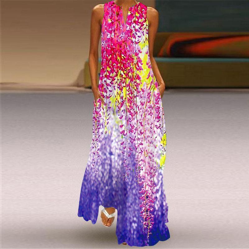 Fashion Style 3D Print Dress Animal Pattern Stage Show Stylish Clothing V Neck Sleeveless Pocket Maxi Dress