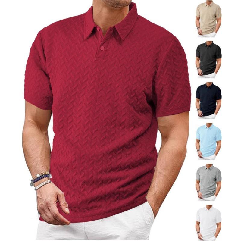 Men Jacquard Fabric Polo Shirt Summer Thin Breathable Moisture Wicking Short Sleeve T Shirt