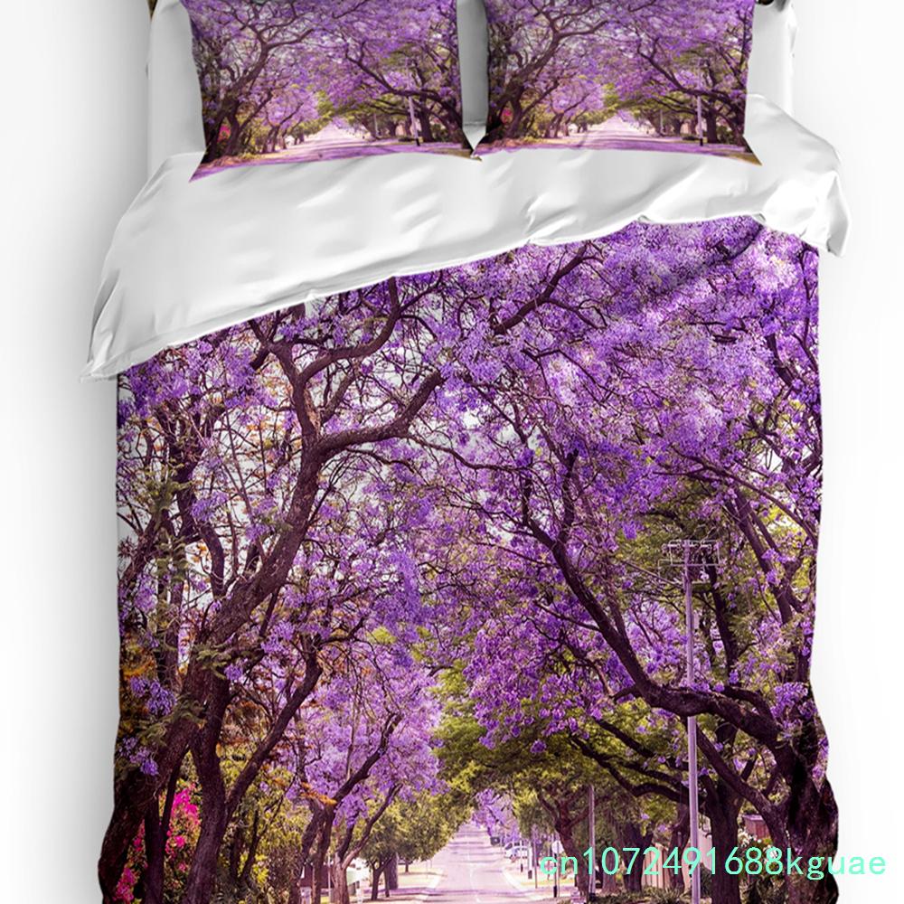 3pcs Bedding Set Fantasy Flower Lavender Plant Purple Home Textile Duvet Cover Pillow Case Boy Kid Teen Girl Bedding Covers Set