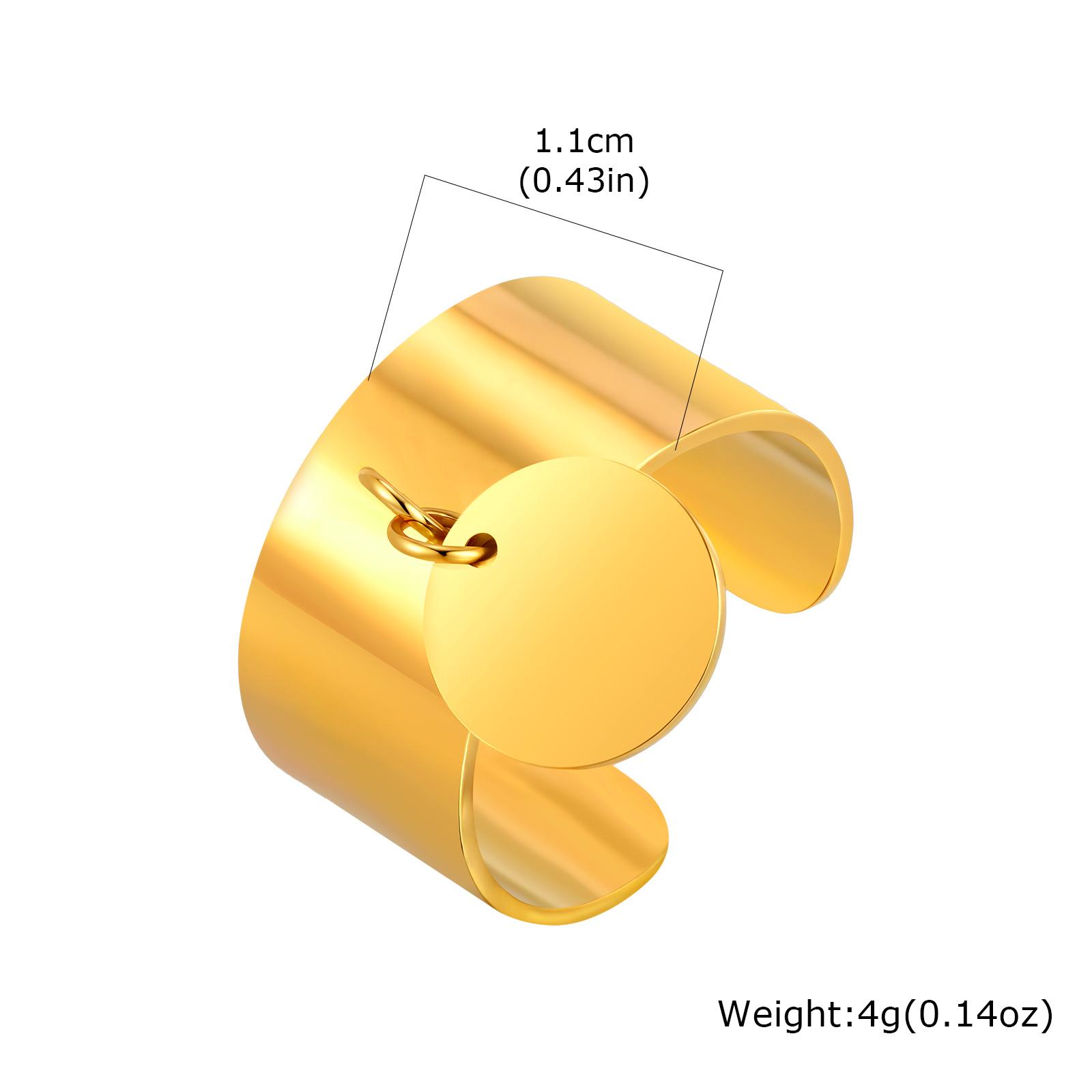 

Minimalist Stainless Steel Open Ring with Round Pendant, 18K Gold Plated Charm Wide Ring, High Quality Luxury Jewelry for Women золотой