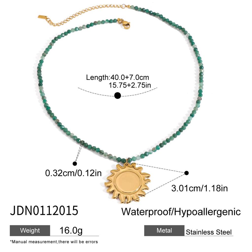 Uworld Beach Ocean Vacation Style 18K Gold Color Stainless Steel Sun Starfish Pendant Necklace Natural Stone Bead Necklace Women