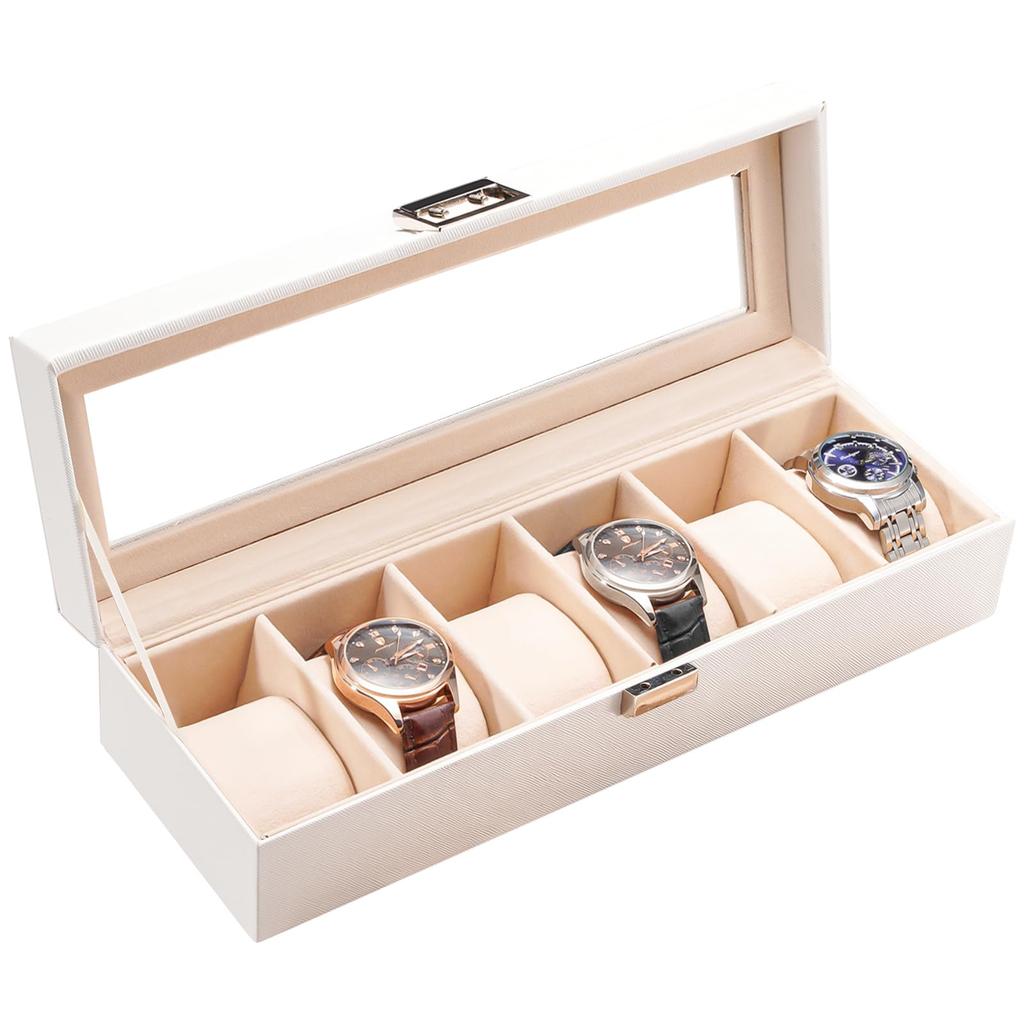 ProCase Watch Box for 6 Slot Watch Watch Storage Watch Holder Organizer for Watch Display Case with Glass Lid Men, Men's Case, Men,