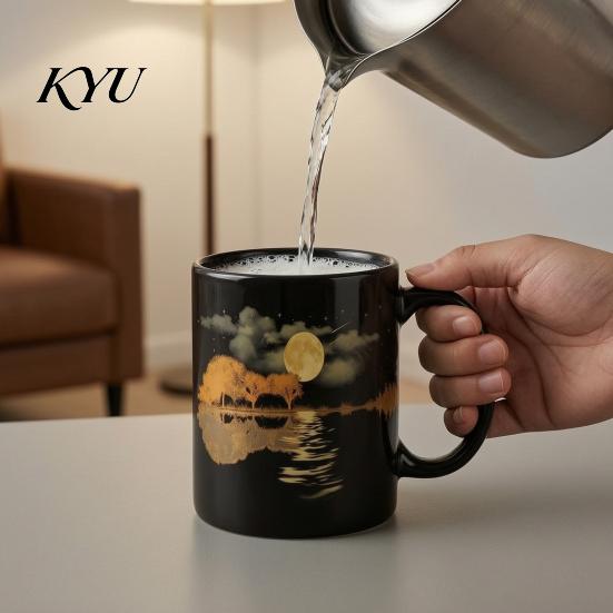 Haushaltsküchen-Grundausstattung Mondschein-Melodie Keramiktasse, 11oz 15oz Mondbeschienener Fluss Kaffeetasse Elegante Heißgetränke Tasse für Bürogebrauch Geschenk Liebhaber