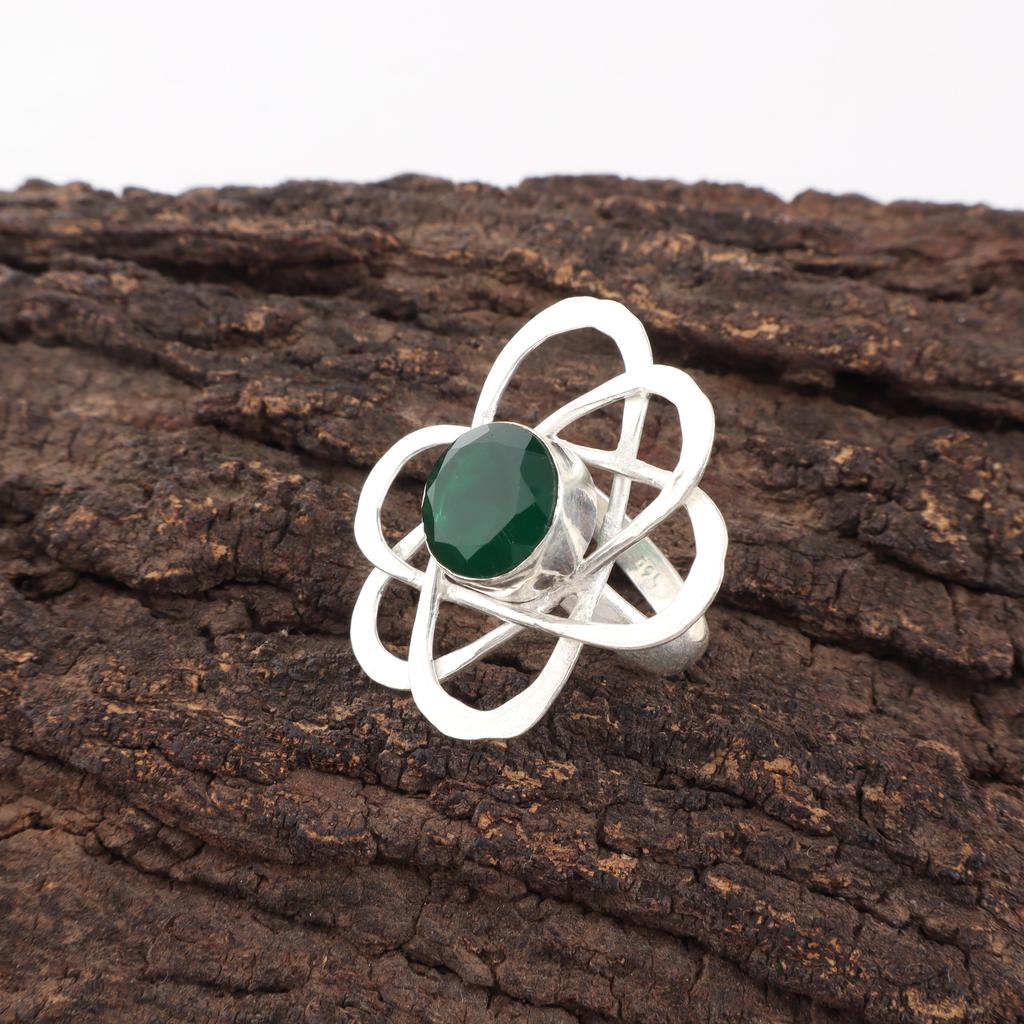Green Onyx Gemstone Jewelry, 925 Solid Sterling Silver Ring, Handmade Appealing Silver Jewelry, Boho Onyx Ring For Gift