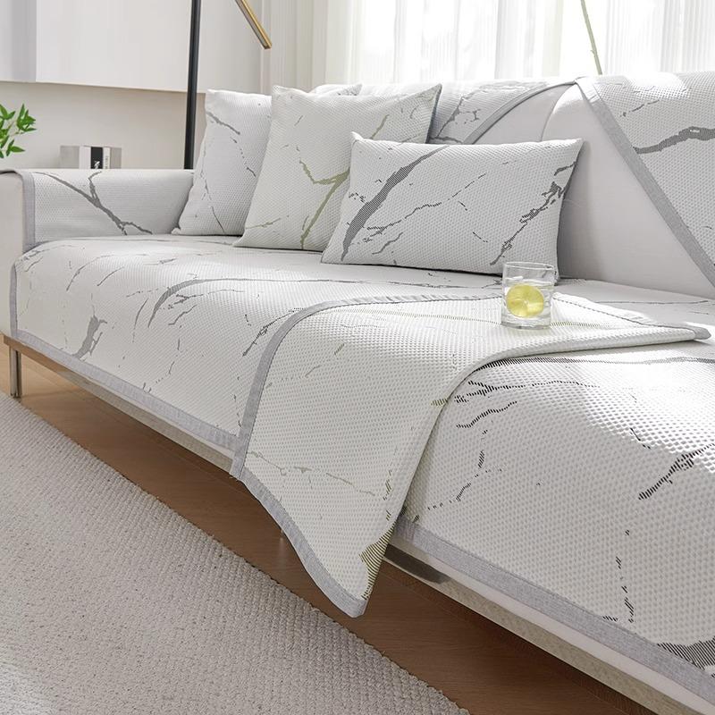 

Летний охлаждающий тканевый противоскользящий чехол для дивана для гостиной с мраморным узором, дышащий ледяной шелк, чехол для дивана, простой коврик для дивана 70x70cm 1pcs