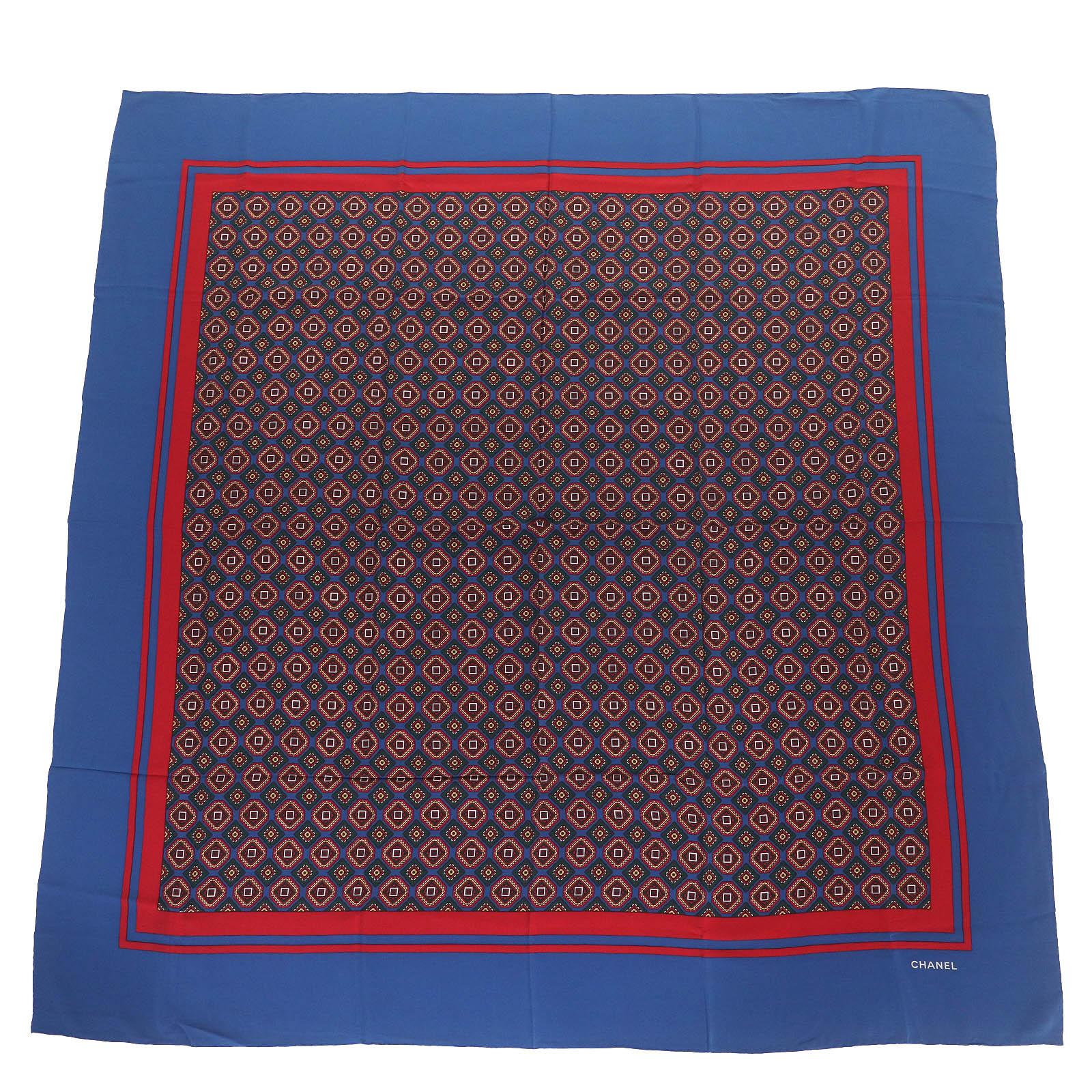 

Excellent CHANEL scarf Logo all-over print scarf size 140 Blue Red silk Women Used