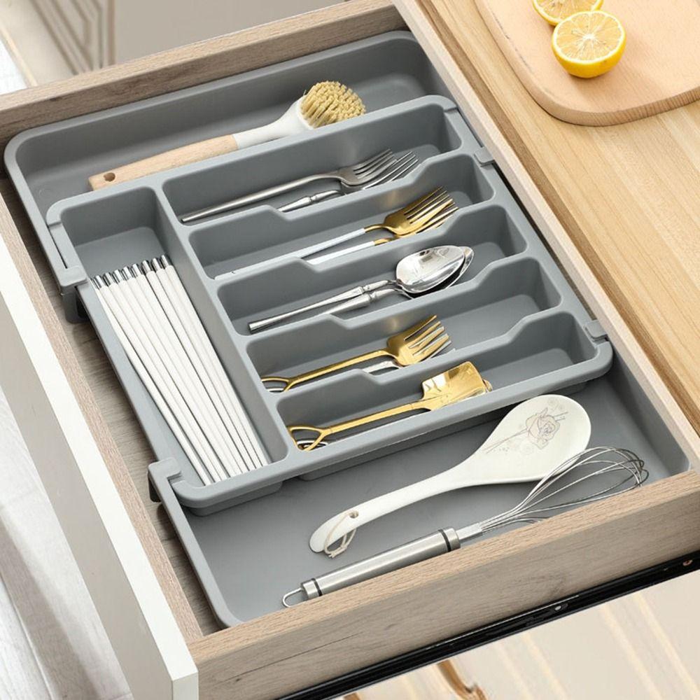Adjustable Cutlery Storage Tray Large Capacity Silverware Drawer Organizer  Kitchen