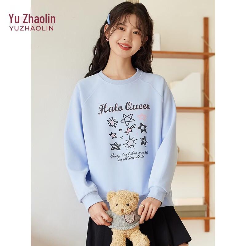 Yuzhaolin Women's Letter Star Print Round Neck Sweatshirt