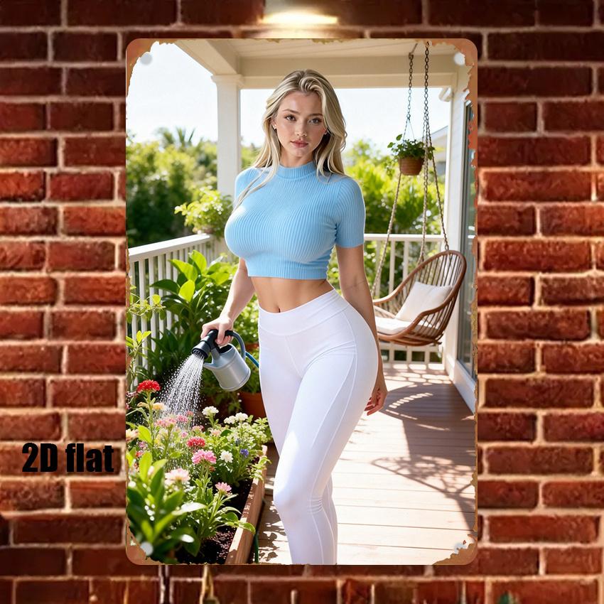 

d pc Retro Metal Garden Watering Scene Tin Sign Wall Art Farmhouse Decor for Home Kitchen xin 20x30cm（7.8x11.8inch）