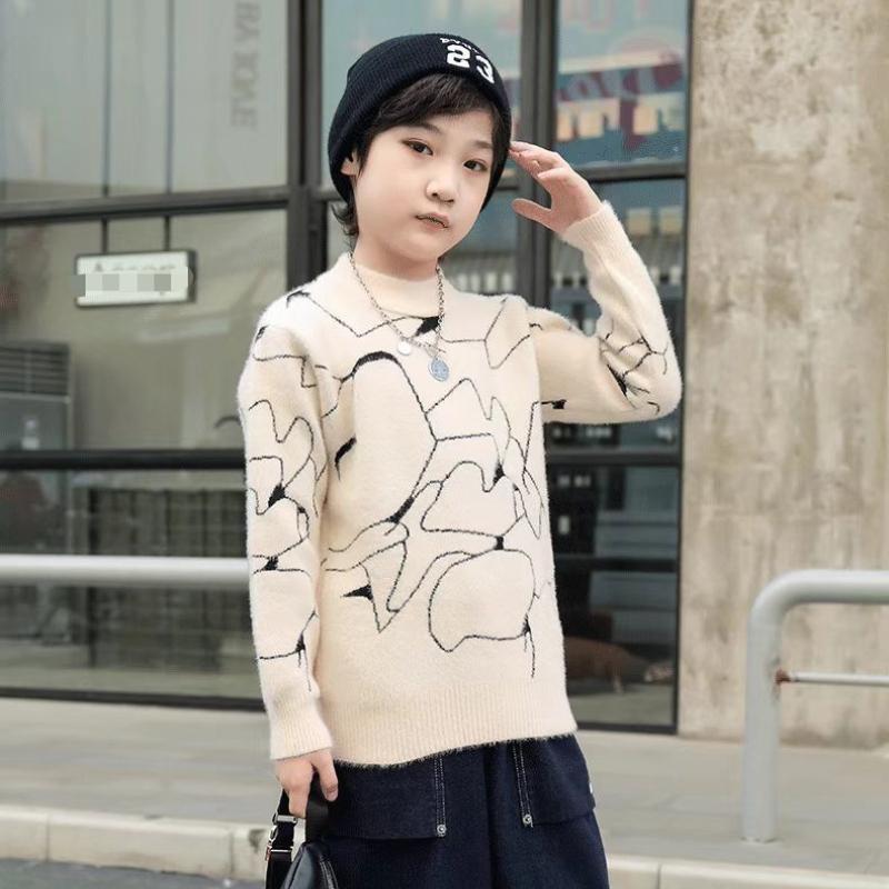 Boys Spring and Autumn Sweater Long-sleeved Round Neck Fashion Warm Knitted Sweater Bottoming Shirt