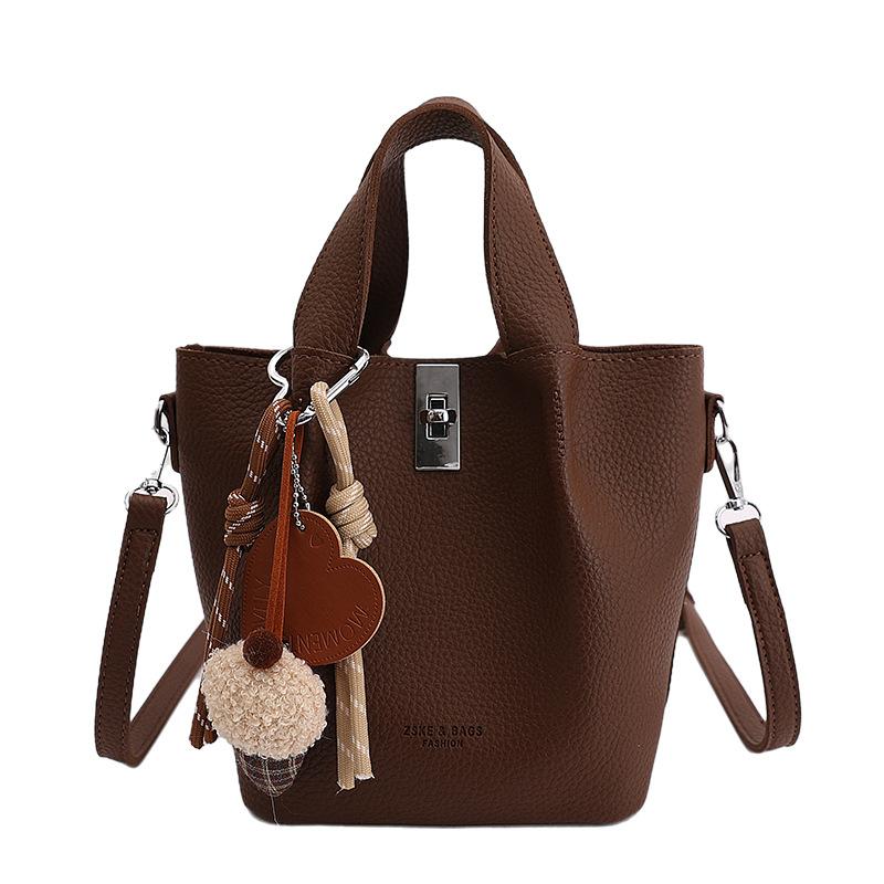 Single Shoulder Bag, Fashionable Handbag, High-end Bucket Bag, Women's Small Clutch Bag, Lychee Pattern Handbag