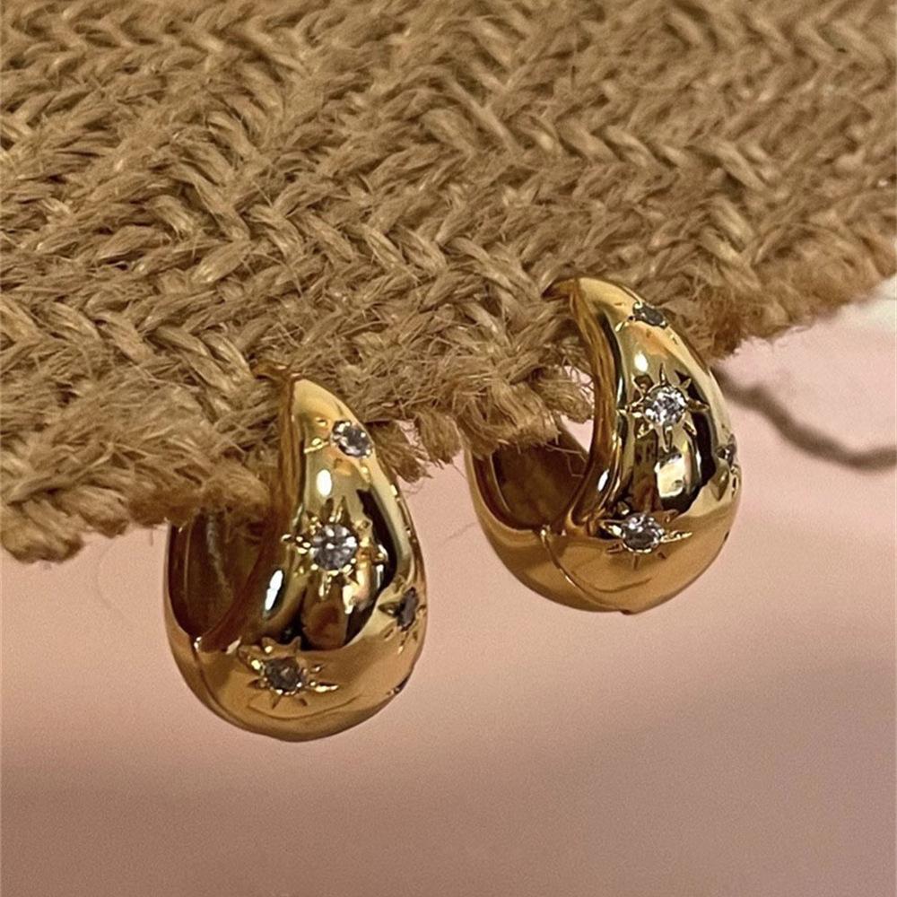 Hexagram water drop earrings niche design earrings circle temperament versatile stud earrings tide