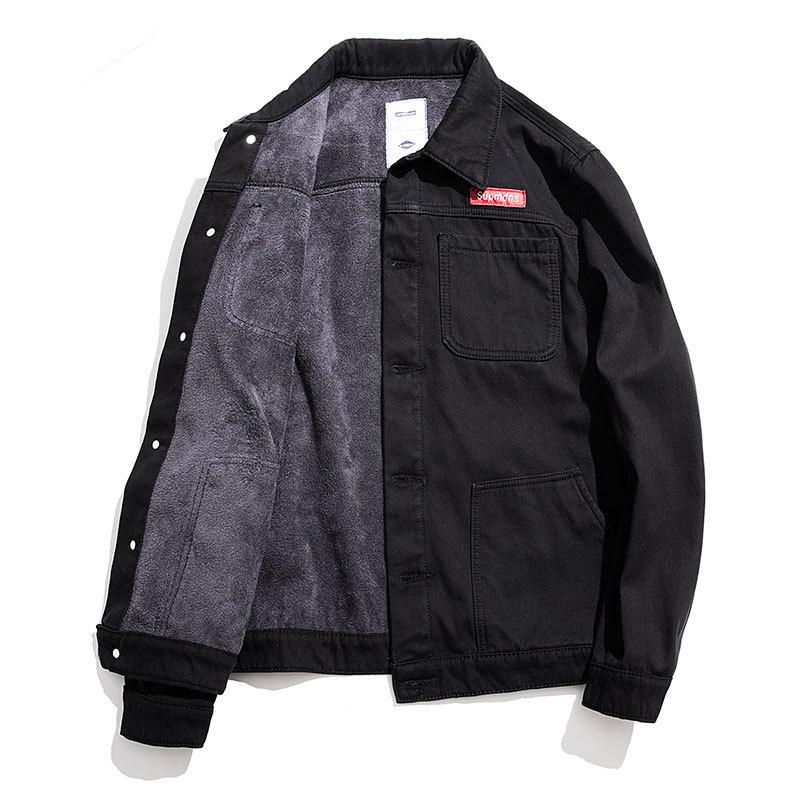 "Chaqueta Vaquera de Invierno para Hombre con Forro de Terciopelo - Ropa de Trabajo Retro Japonesa, Estilo Coreano, Talla Grande, Top Grueso Casual"