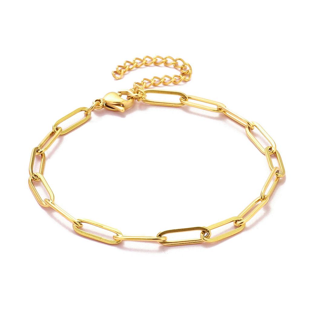 5pcs/Lot 17-22cm Gold Plated Stainless Steel Paperclip Cross Link Chain Bracelet Women Handmade DIY Charm Jewelry Making