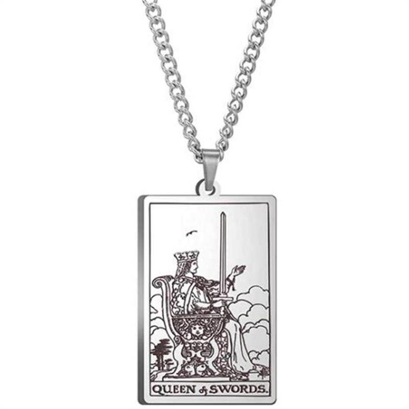 Tarot Stainless Steel Necklace Men'S Hip Hop Personality Retro Square Pendant Sweater Necklace