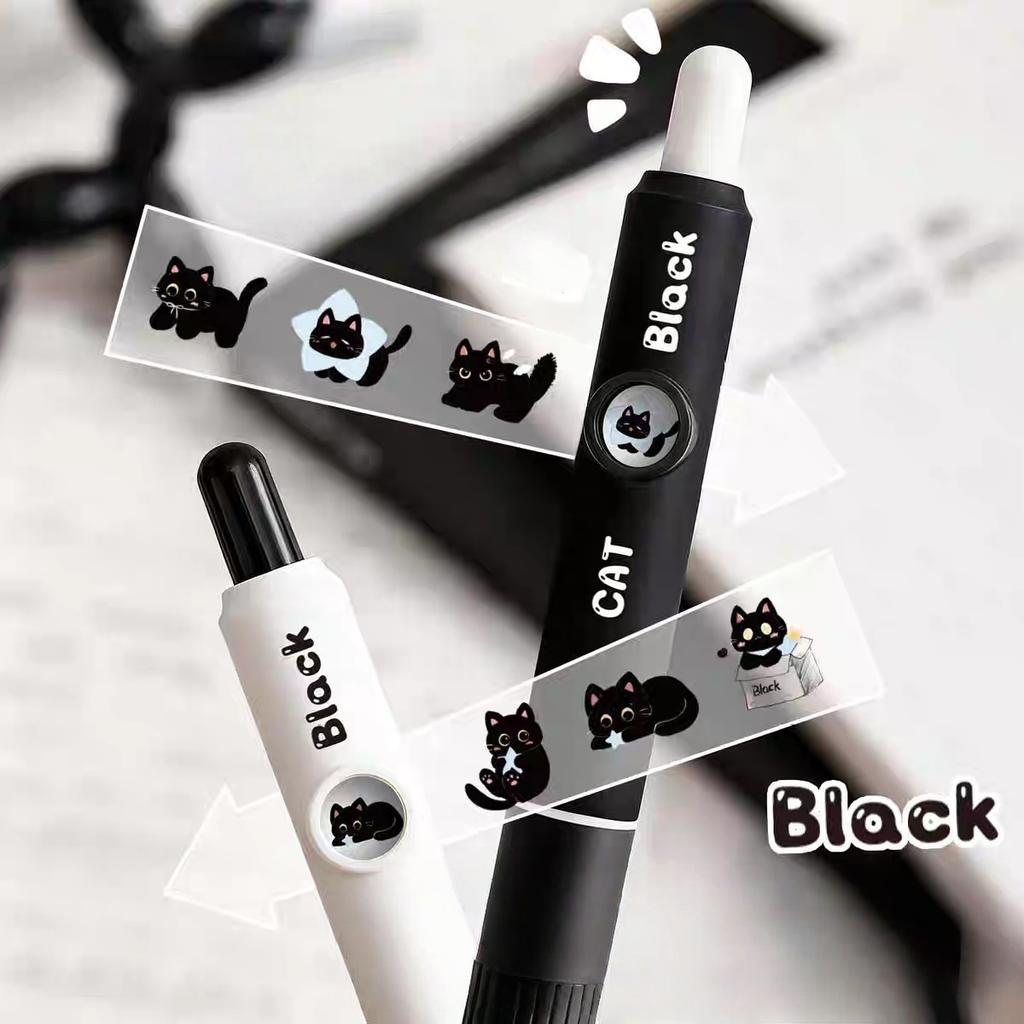 4Pcs Kawaii Cat Pattern Gel Pens 0.5Mm Quick-Dry Black Ink-Smooth Writing Retractable Pens School Stationery Birthday Gift