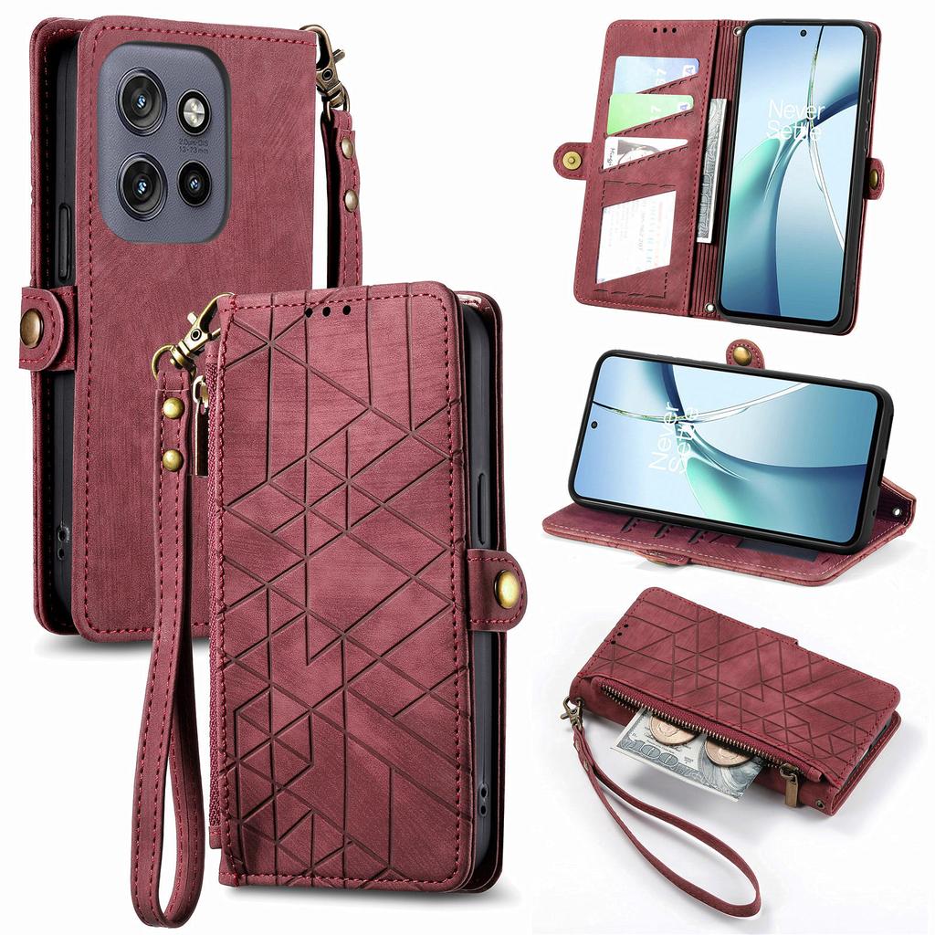 For Motorola Edge 50 Neo 5G/Moto S50 5G/Thinkphone 25 5G Zipper Wallet Case Geometry Lines Leather Phone Cover with Strap
