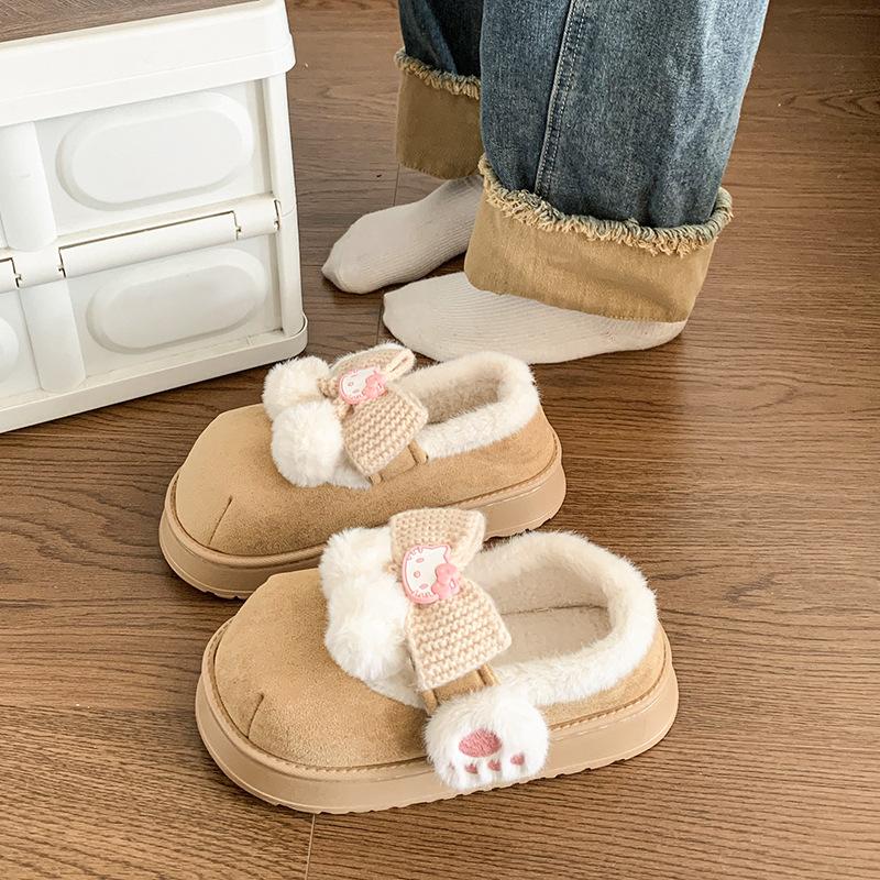 Women's Baotou plush slippers cartoon padded warm winter thick bottom heightened home slippers casual walking indoor shoes snow cotton slippers