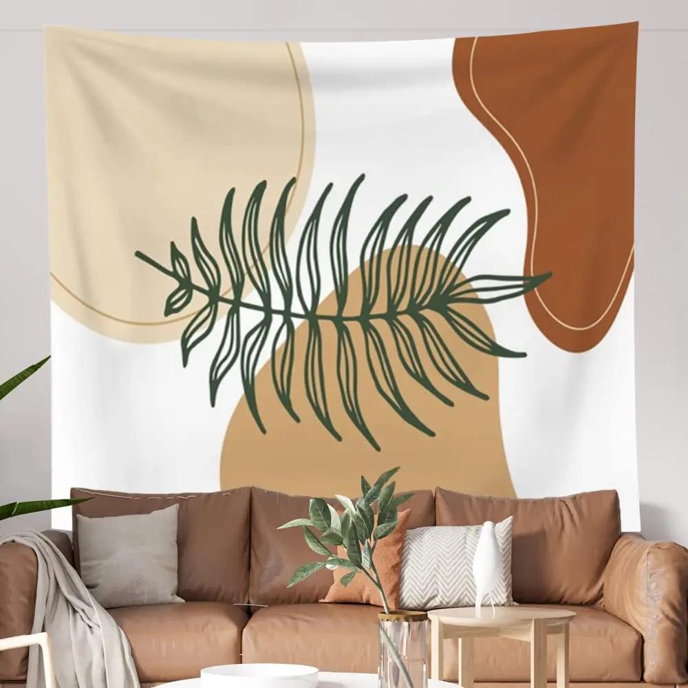 Abstract Sun Leaves Brown Geometric Wall Hanging Tapestry Vintage Simple Boho Palm Bedroom Dorm Living Room Wall Art Home Decor