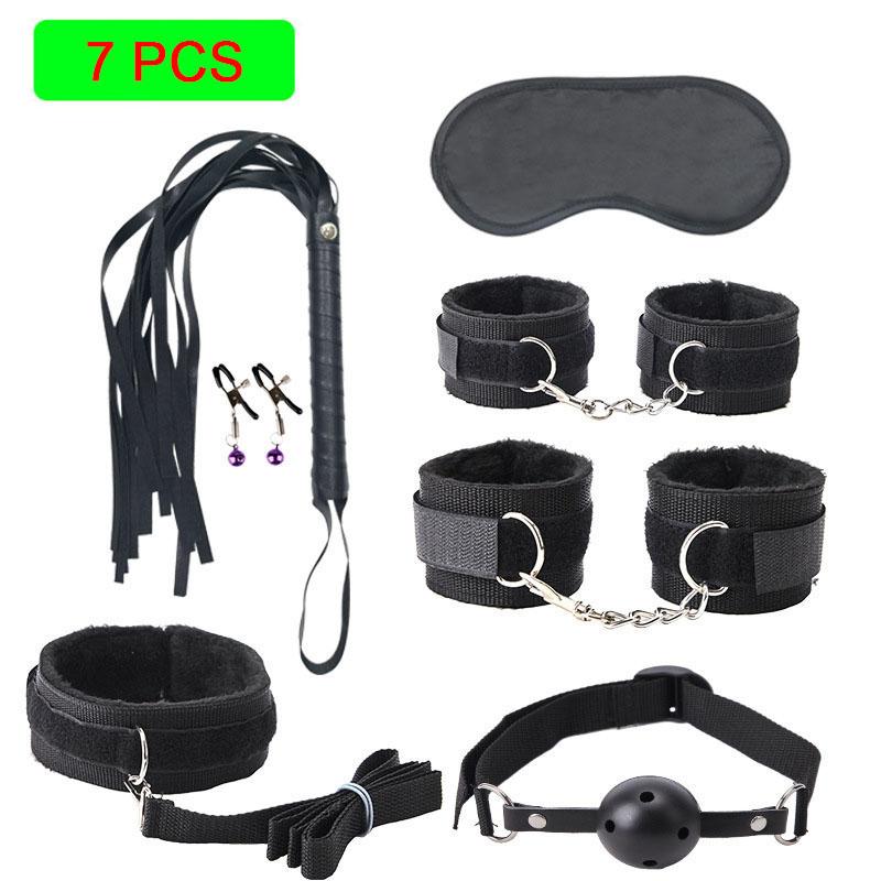 Sexy Nylon BDSM Kits Plush Sex Bondage Set Handcuffs Sex Games Whip Gag Nipple Clamps Sex Toys For Couples Exotic