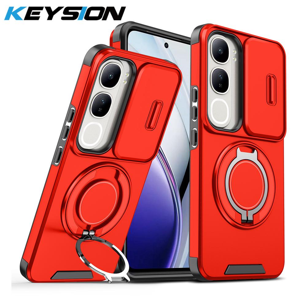 KEYSION 360° Ring Stand Phone Case for VIVO V40 SE 80W V40 Lite Slide Camera Protection Magnetic Shockproof Cover for VIVO Y200 5G