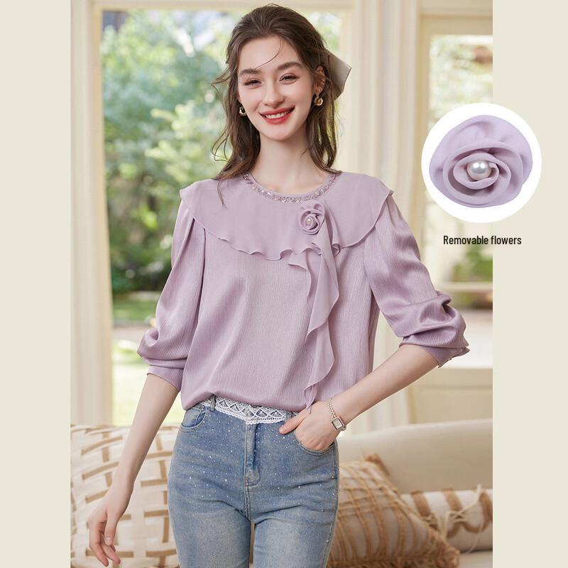 Women s Detachable Floral Ruffle Long Sleeve Blouse L