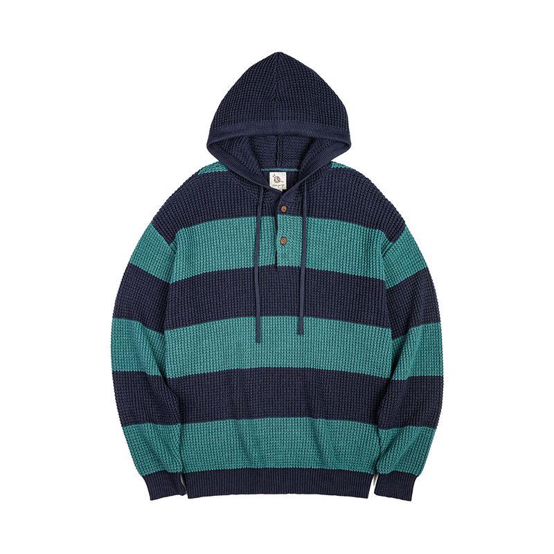Madden Parka American Casual Contrast Color Stripes Hooded Knitwear Preppy Style Sweater Loose Pullover Sweatershirt Men's Autumn