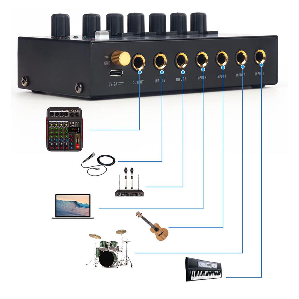 Hilitand Audio Stereo Line Low Mixer, Mixer, Compact, Metal, Noise, 100-240V