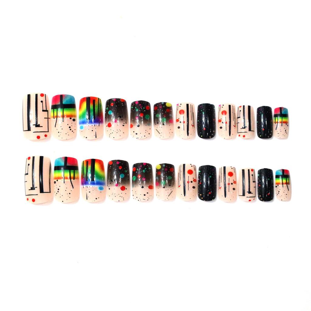 Trendy Nail Art: European & American Style Polka Dot Medium-Length Square Nails