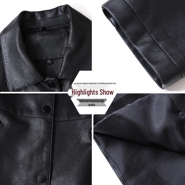 Stylish Leather Trench Coat for Middle-Aged Women - Spring & Autumn Slim-Fit, Washed Leather