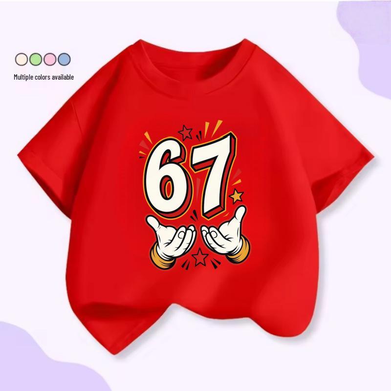Cartoon Gesture Print Kids Short Sleeve T-shirt - Unisex Summer Round Neck Top 160 cm
