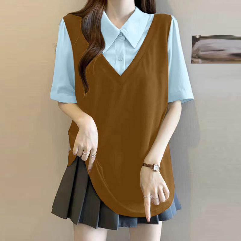 

ZANZEA Women Summer Turn Down Collar Casual Short Sleeve Blouse S коричневий