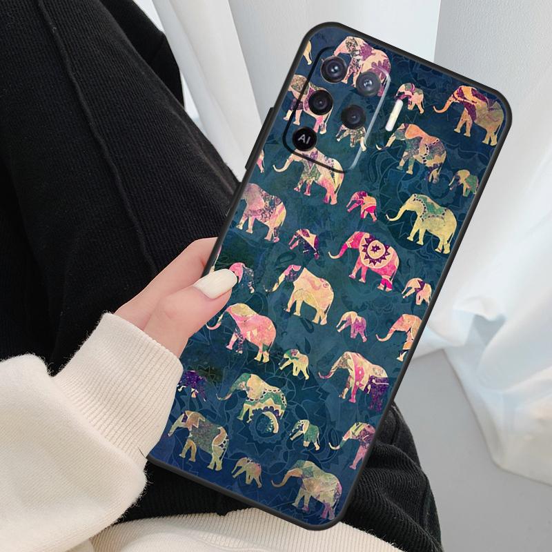 Cute Baby Elephant Case For Oppo A96 A76 A16 A60 A98 A58 A78 A18 A38 A80 A40 A77 A57 A17 A74 A54 A94 A15 A5 Pro