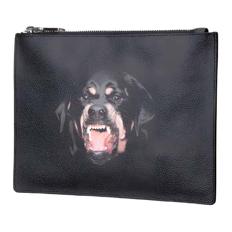 Givenchy Hundekopf-Aufdruck Reißverschluss Baumwolle/Polyester/Polyurethan Clutch-Tasche Mittelgroße Unisex-Clutch-Tasche Schwarz BK06071337-960