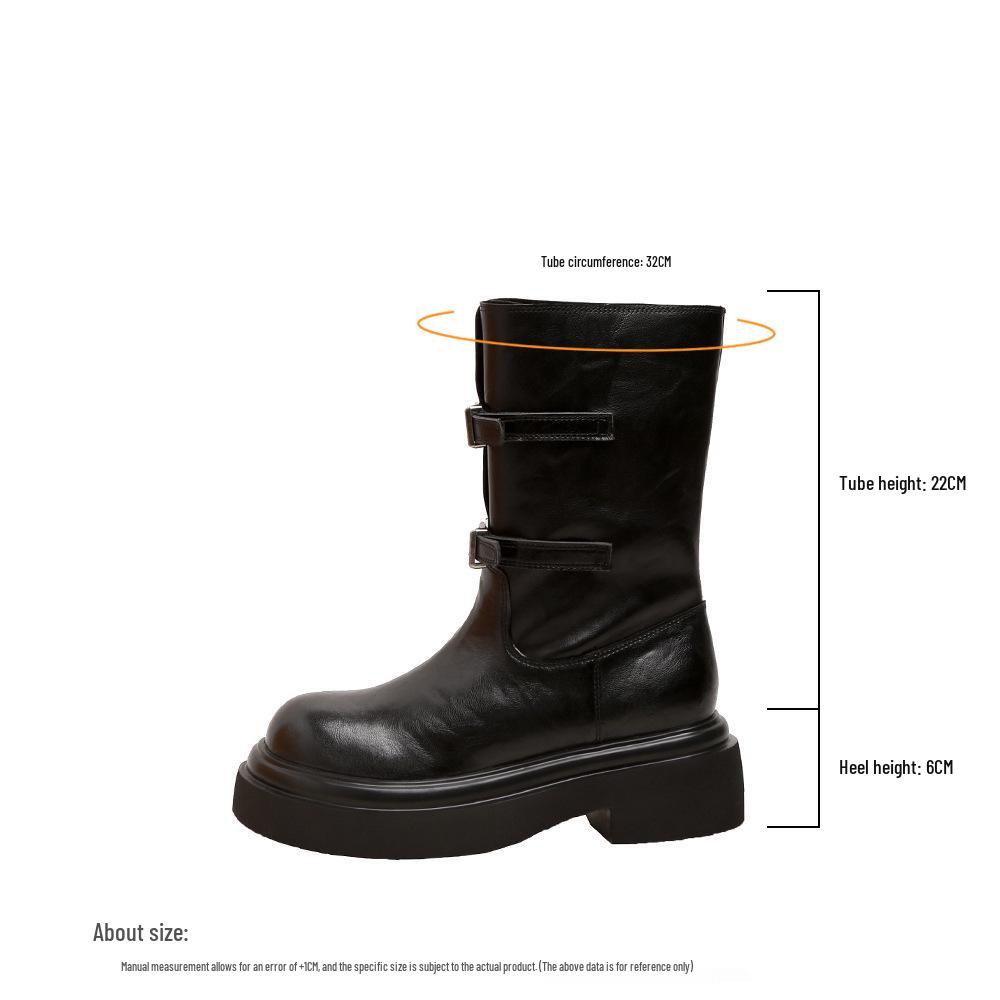 

Su Yinyin Стиль 2025 Мода Женские Мартинсы до середины икры: Круглый носок, Толстая подошва, Универсальный дизайн с пряжкой в рыцарском стиле 35