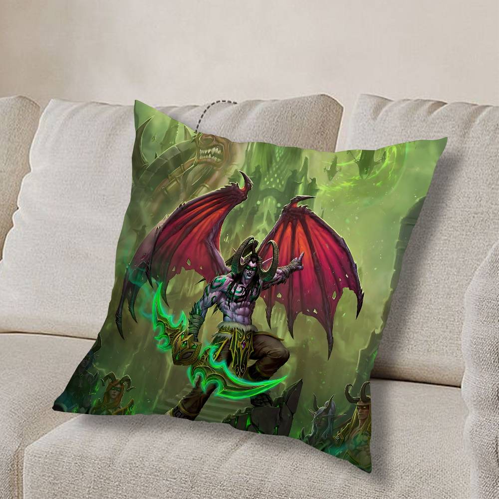 GAME W-World Of Warcraft-ES Pillow Case Anti-dustmite Pillowcase Invisible Zipper Silky Short Plush Sofa Cushion Cover