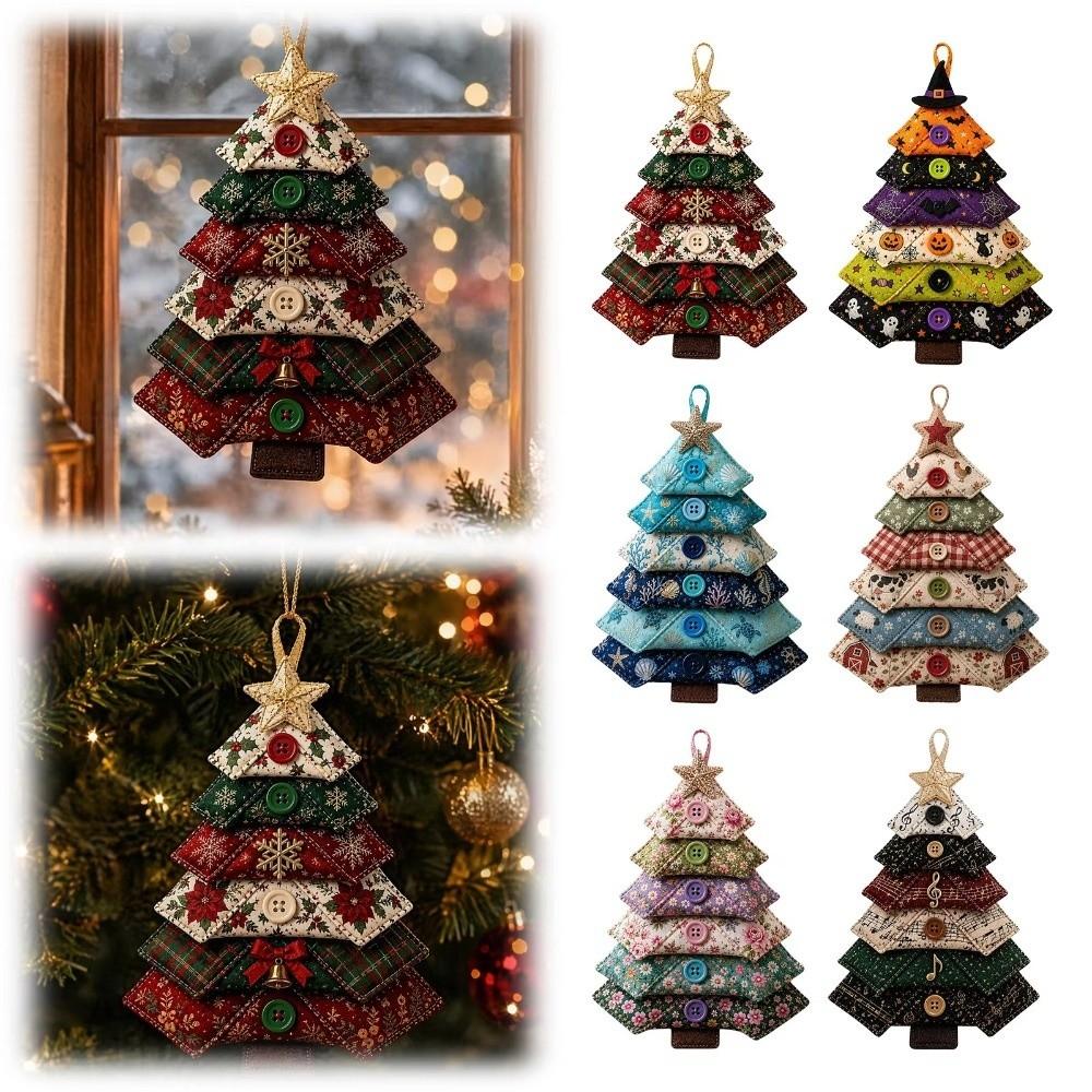 Vintage Print Halloween Quilted Fabric Tree Kit Tree Ornament DIY Sewing Kit  Halloween Party