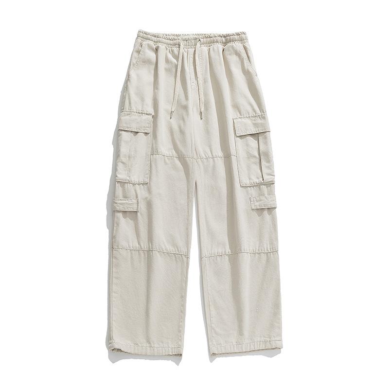 

Мужские рабочие брюки в японском стиле на весну и осень, свободные повседневные винтажные хлопковые брюки, универсальные длинные брюки с завязками XXXL бежевый