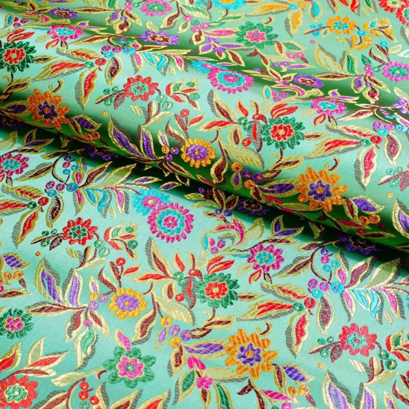 Jacquard Brocade Fabric 300x114cm for Needlework Cheongsam Pillowcases Diy Sewing Cloth Colorful Leaf Flower Black Golden Red