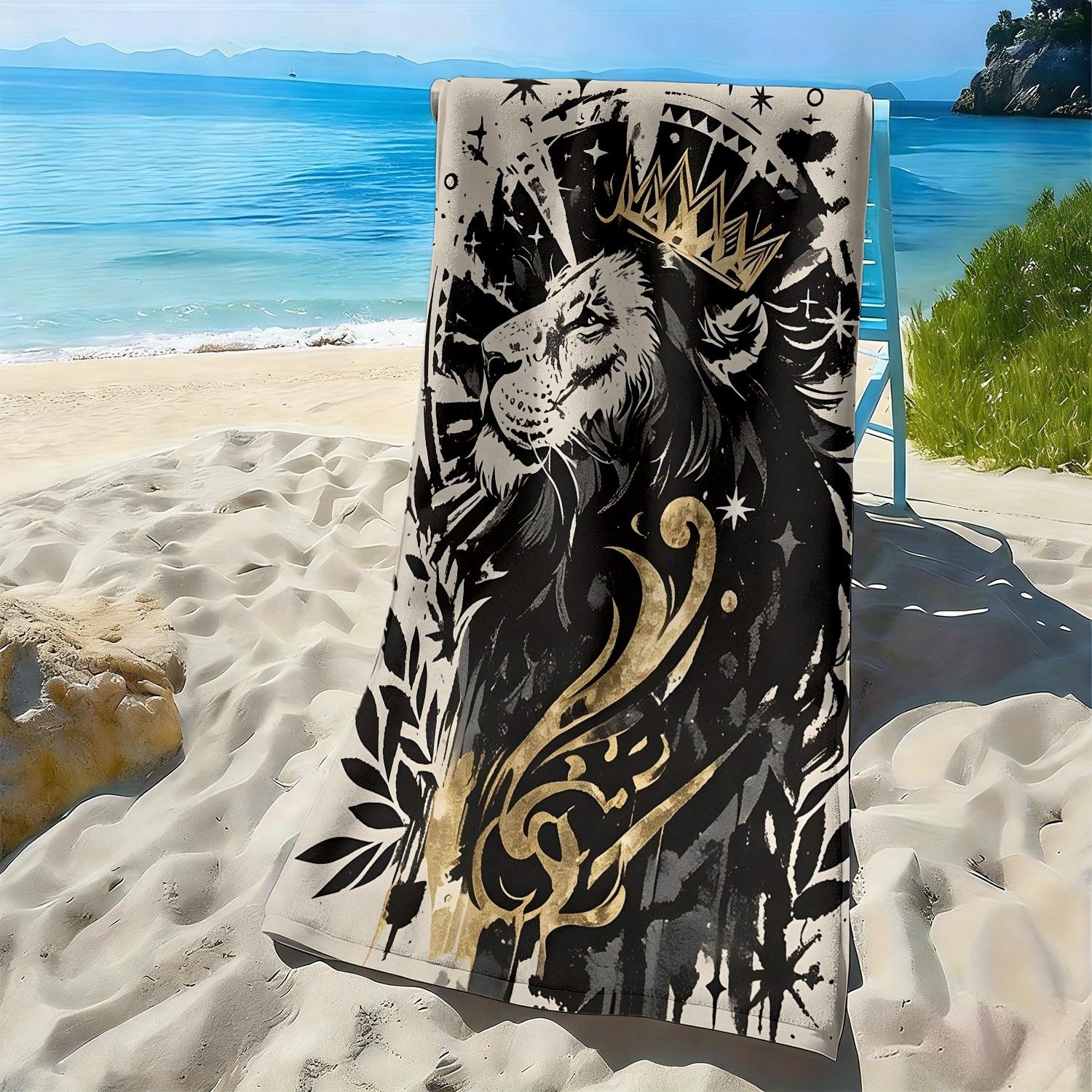 

Retro lion crown with stars and moons polyester microfiber beach towel is highly absorbent, suitable swimming and beach outings W40*H60(CM)