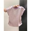 Premium sense flying sleeve T-shirt women's contrasting color striped knitted short sleeve summer small casual and thin bottoming top