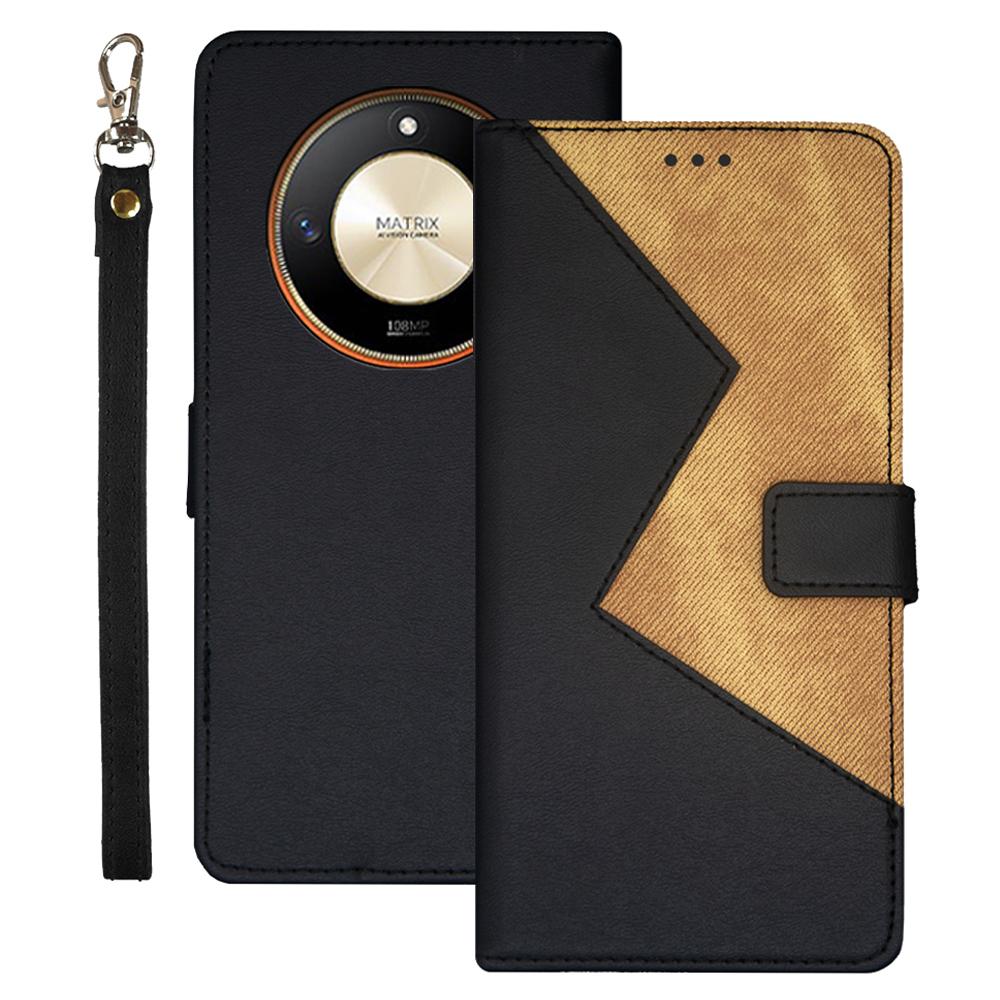 

IDEWEI For Honor X9b 5G/Magic6 Lite 5G/X50 5G Cases Anti-Scratch Splicing Color PU Leather Cell Phone Cover Black