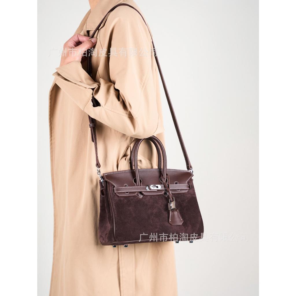 Platinum Bag Swift Leather and Suede 25/30CM Double Shoulder Strap Women's Bag Single Shoulder Messenger Versatile Fashion Handbag Bag