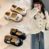 Girls' Solid Color Leather Shoes2026Spring and Summer New Children's Cute Floral Princess Leather Shoes with Bows